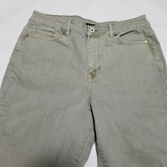 Isaac Mizrahi Sage Green High Rise Ankle Jeans - Picture 3 of 6